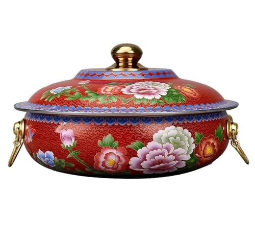 CSSQCSSUANB Olla Caliente de Cobre, Pure Copper Pot Induction Cooker Copper Hot Pot Gas Special Pot Household Flat Pot Hot Pot Chinese Hot Pot,Blue-32cm(Rosso,32cm)