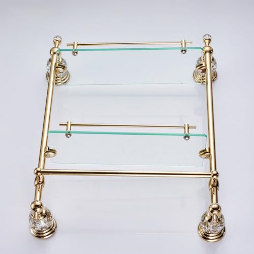 GRIPITHPY 2-Tier Gold Wall Mounted Tempered Glass Bathroom Shelf with Towel Rack, Modern Bathroom Organizer Shelves, Contemporary Glass Shelf for Bathroom Kitchen(15.7" W x 6" D x 22" H, Gold) - Image 7