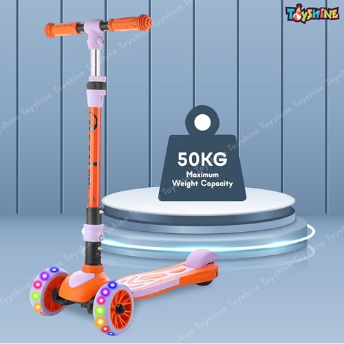 Image of Toyshine 3 Wheel Rooster LED Light Up Wheels Runner Scooter with Anti Slip ABS Base Aluminium Structure Height Adjustable Handlebar Max Load 45kg for Boys and Girls Ages 4 and Above - Orange