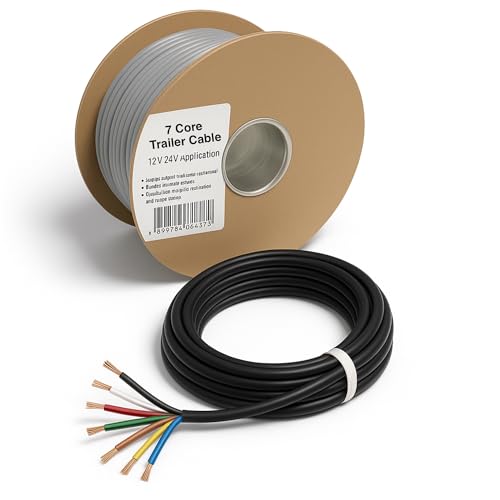Câble automobile à 7 conducteurs 12 V 24 V multibrins pour remorque à paroi fine (bobine de 5 m, 0,5 mm² 11 ampères)