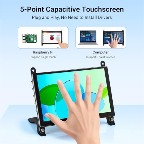 Image of ELECROW 5 Inch Touch Screen Monitor IPS Display, 1024x600 Mini Touchscreen HDMI-Compatible & USB Powered Compatible with Raspberry Pi /BB Black