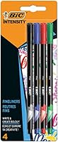 BIC Intensity Fineliner Felt Tip Pen Fine Point (0.8 mm) - Assorted Colours, Pack of 4 Fineliner Pens, 942082