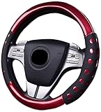 Universal Auto Lenkradhülle Lenkrad Abdeckung Lenkradbezug aus Laser gebürstet Leder 37-39CM / 15'' Anti Rutsch Atmungsaktiv Luxuriös Lenkradabdeckung Lenkradschoner - Rot