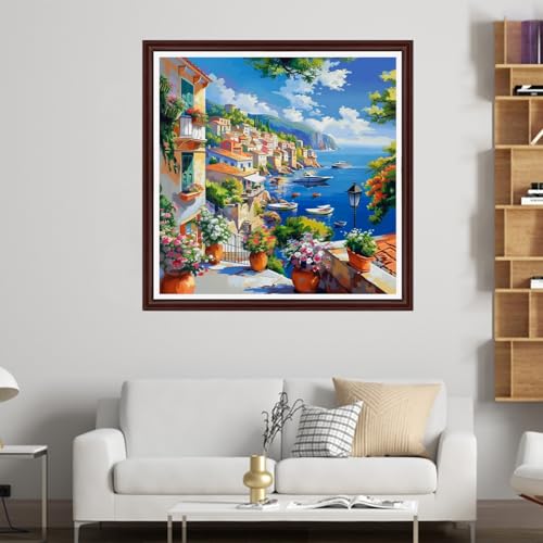 Image of Dooxvey Counted Cross Stitch Kits for Adults 11CT Printed Cross-Stitch Patterns Cross Stitching Embroidery Kit Stamped or Counted Needlepoint Kits- Seaside Scenery 18x18 inch