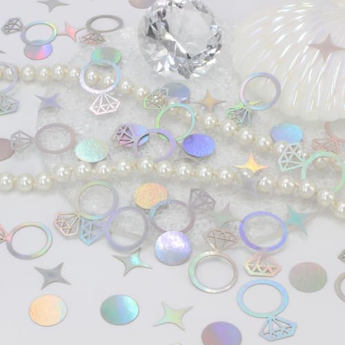 Image of 300 PCS Iridescent Bachelorette Confetti, Engagement Confetti Wedding Shower Table Decorations, Ring Table Scatters for Bridal Shower Decorations