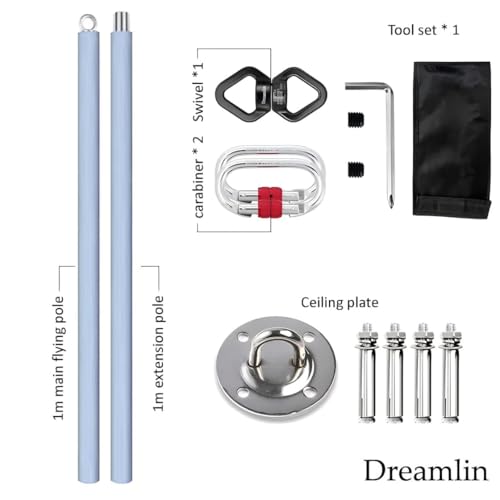 Image of Dreamlin 6.6ft /2m Silicone Aerial Flying Dance Pole Portable Suspension Fitness Tube Hanging Rotary Silicone Steel Dancing Pole Gym Equipment for Home Bar