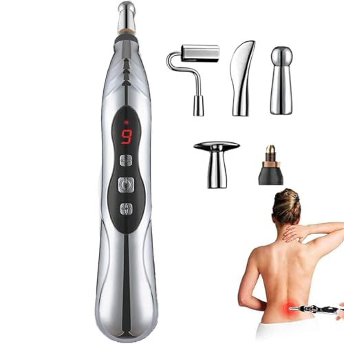 Calmera Acupuncture Healing Pen, Rechargeable Acupuncture Pen, Acupuncture Energy Pen, Pulse Relief Massage Pen with 5 Massage Heads, 9 Power Levels, Electric Meridians Acupuncture Machine