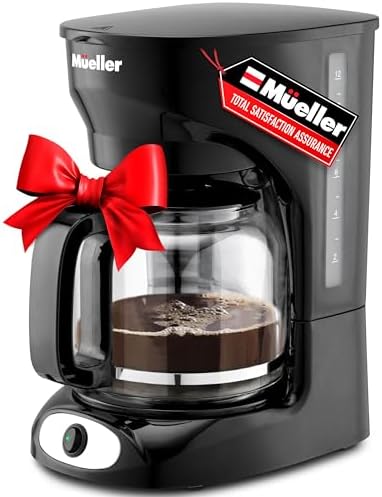Mueller 12-Cup Drip Coffee Maker – Borosilicate Carafe, Auto-Off, Reusable Filter, Anti-Drip, Keep-Warm Function, Clear Water Level Window Coffee Machine, Ideal for Home or Office