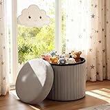 Zedelmaier Samt Hocker mit Stauraum bequem Sitzhocker mit Stauraum Rundhocker faltbar Sitzhocker für Wohnzimmer & Schlafzimmer Organizer Hocker, 38 x 36 cm, 36 L (Grau)