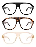 AMOMOMA 3 Pack Retro Blue Light Aviator Reading Glasses for Women Men,Oversized Large Computer Reader Frame AM6163 C1+C2+C4 2.5X