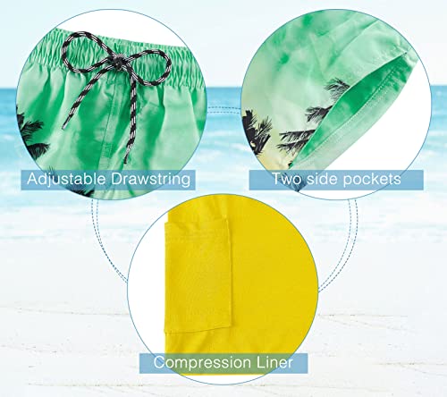 Cozople Boys Compression Swim Shorts Palm Tree Hawaiian Swimming Trunks Anti Chafe Quick Dry Swimwear Stretchy Beachwear With Boxer Brief Line Size 10-12 #TOP4