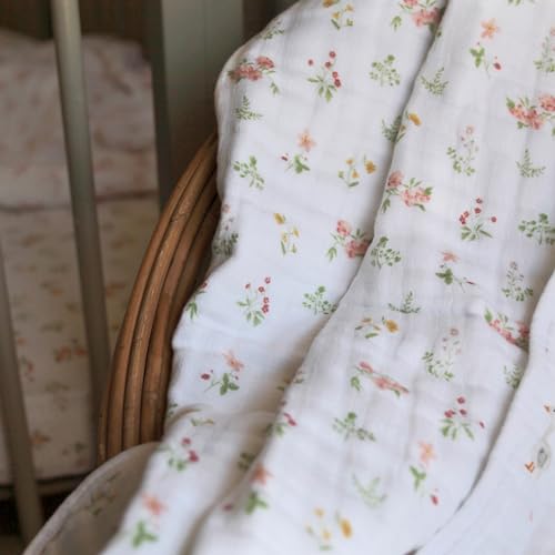 Image of aden + anais Essentials Dream Blanket, Muslin Baby Blankets for Girls & Boys, Ideal Lightweight Newborn Nursery & Crib Blanket, Country Floral