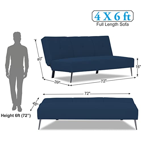 Image of Adorn India Xander 3 Seater Sofa Cum Bed (Blue) (3 Year Warranty)