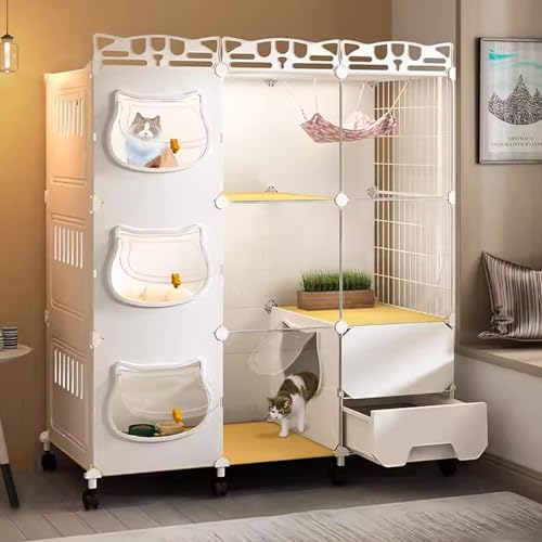 HD Transparante Kattenvilla met Gratis Deurtje Multi-laags Kattenkrat met Kattenbak Metalen Draadkooi Kattenhuis voor Binnen, Gemakkelijk op te Zetten, Geschikt voor 1-2 Katten (Color : Basic, Size