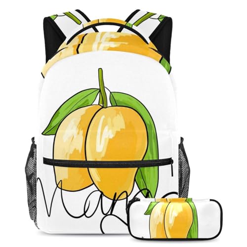 Sac à dos motif mangue multicolore grand format, ensemble de 2 pièces scolaires résistantes