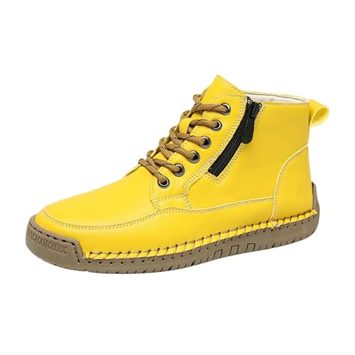 Generisch Montela Zapatos para mujer: zapatillas ortopédicas con puntera ancha, zapatos descalzos de cuero, zapatillas de gimnasia, transpirables, con amortiguación suave, 011 amarillo, 38 EU