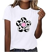 Flower Graphic Shirt for Women Summer Cute T Shirts Casual Round Neck Short Sleeve Tee Tops