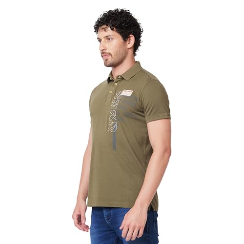 Image of Spykar Men's Slim Fit Ribbed Collar Half Sleeve Solid Casual T-Shirt