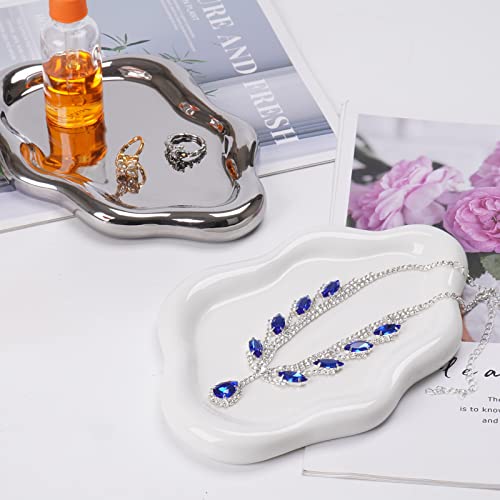 Bigpipi Ceramic Jewelry Tray Dish For Ring Key Trinket, Cute Cloud Shape Decorative Jewelry Plate Holder For Women Gift (White) #TOP6