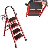 Escalera Plegable de 3, 4 o 5 peldaños, Resistente y fácil de Transportar. Taburete Plegable for Adultos, portátil, de Acero, Ideal for Ahorrar Espacio en el hogar.(3 Step)