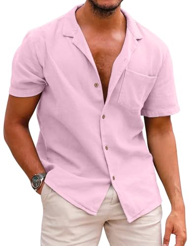 Chemise en lin homme COOFANDY rose à fleurs taille L style décontracté