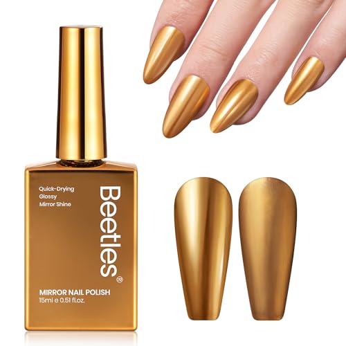 Beetles Mirror Gold Nail Polish Golden Shine Quick-Drying Metallic Fingernail Polish Glossy Finish Chrome Nail Effect Air Dry Home DIY Nail Art