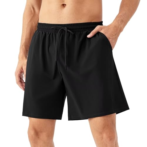 Sillictor Mens Running Shorts with Phone Pocket Cooling Tennis Gym Shorts Men Quick Dry Training Football Shorts Men Sports Shorts for Hiking Exercise Rugby,Sweat Wicking Breathable, 1420 Black S