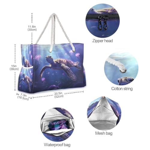 Large Beach Bags Totes Canvas Tote Shoulder Bag Jellyfish Sea Turtles Water Resistant Bags for Gym Travel Daily4