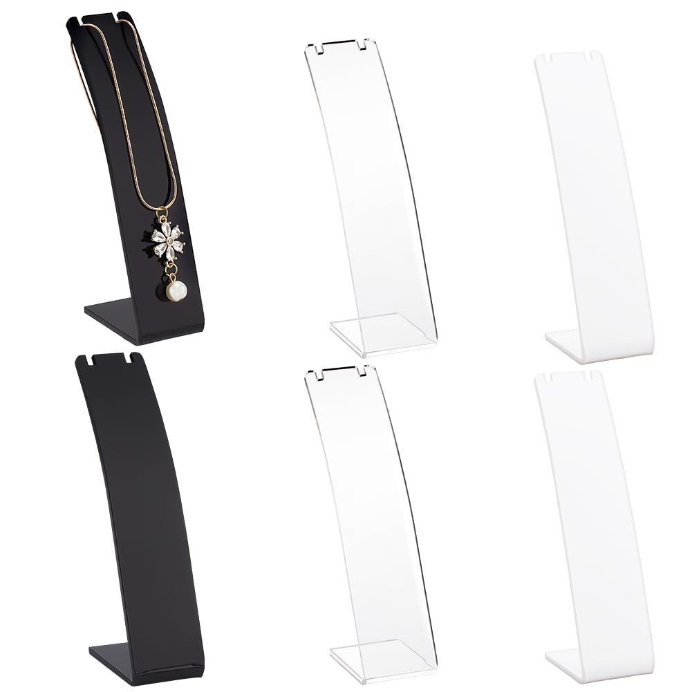 FINGERINSPIRE 6Pcs 3 Styles Acrylic Necklace Display Stands L-Shape Pendant Display Stand Acrylic Slant Back Necklace Display Stands for Single Necklace Earring Showing Marketing Jewelry Display