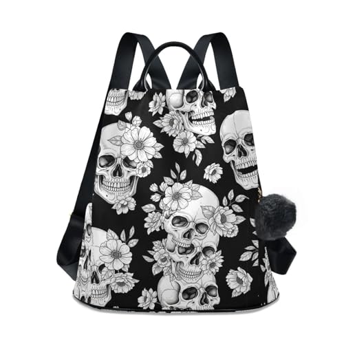 Sac à dos squelette fleurs contre le vol en ville avec compartiments cachés au dos