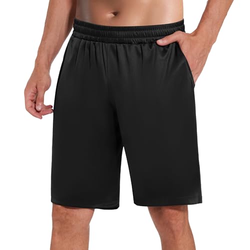 HIPOWER Gym Shorts Men with Pockets Quick Drying Running Sports Shorts Lightweight Breathable for Jogger Athletic Basketball Football Fitness Black