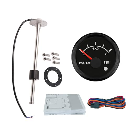 ELING 300mm Sending Unit Sensor 0-190ohm Signal 5-Hole Assembly Water Level Tank Gauge 52mm with Alarm for Engine Generator 8 Colors Backlights 12Volt 24V