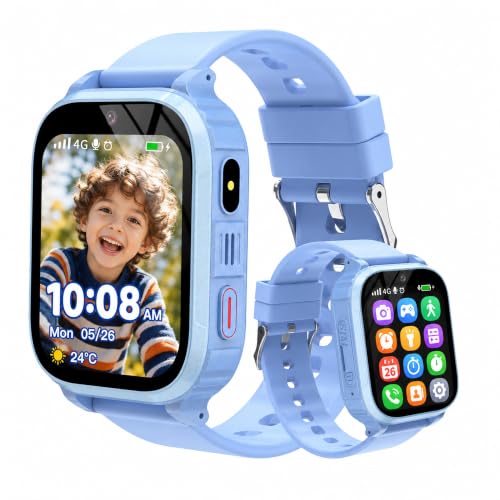 Montre Connectée Enfant 4G avec GPS et Appel Vidéo, Montre Téléphone Enfant avec SOS, Localisation en Temps Réel, Mode Classe, Appareil Photo, Jeux,...
