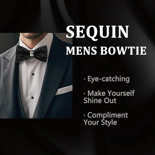 Image of Mens Rhinestone Bow Tie Pre-Tied Bow Ties for Men Adjustable Sparkle Sequin Bowtie Party Wedding