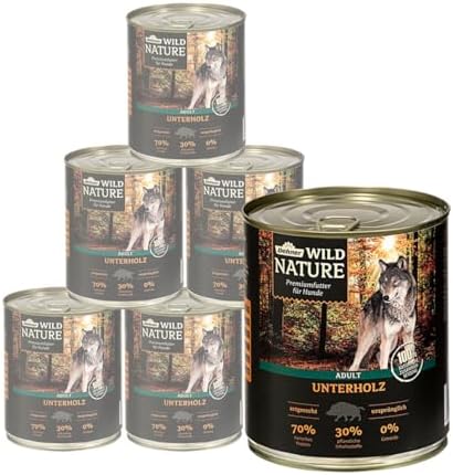 Dehner Wild Nature Hundefutter Unterholz, Nassfutter, Rind/Lamm, 6 x 800g | 4.8 kg, Adult, getreidefrei / zuckerfrei, für ausgewachsene Hunde