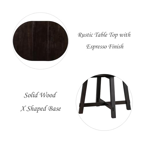 FIVEGIVEN Wood Dining Table for Farmhouse Kitchen 58x42 Inch Expandable Oval Table Top with Removable Leaf X Shaped Base Espresso