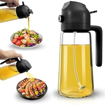 Dictien Spruzzatore per olio 2 in 1,Spruzzo di Olio per Friggitrice ad Aria Calda 470ml,Spray Olio Per Friggitrice ad Aria, Erogatore di Olio Della Bottiglia da Cucina per Cucina