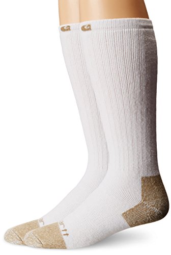 Carhartt Men's 2 Pack Full Cushion Steel-Toe Cotton Work Boot Socks, White, Shoe