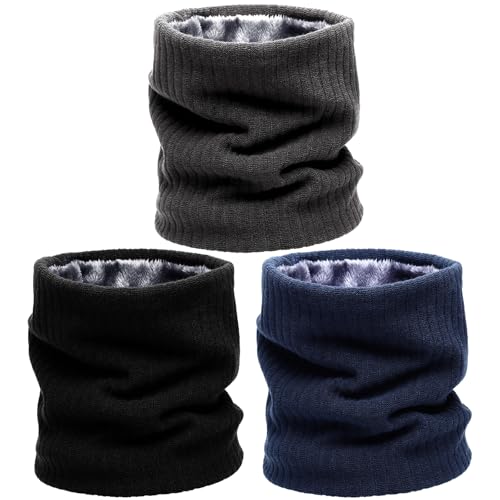 Votoko 3 Stück Unisex Loop Schal Damen Herren, Thermal Fleece Winter Schlauchschal Damen, Halswärmer Halstuch Schal Herren Nackenwärmer (Schwarz+Dunkelgrau+Blau)