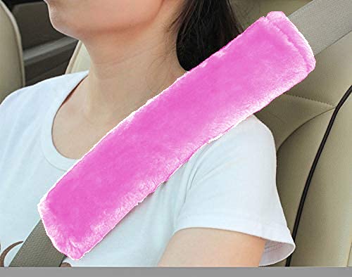 Image of Soft Faux Sheepskin Seat Belt Shoulder Pad for a More Comfortable Driving, Compatible with Adults Youth Kids - Car, Truck, SUV, Airplane,Carmera Backpack Straps 2 Packs Pink