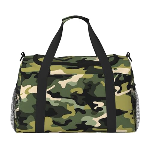 Duffle Bag Green Grey Camo Print Travel Duffel Bags for Men Women with Adjustable Strap Carry on Gym Bag Overnight Weekender Bag