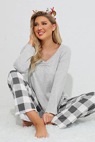 Ekouaer Pajamas Women Plaid Pjs Two Piece Lounge Set Soft Pajama Top And Pants Long Sleeve Sleepwear Sets Christmas Holiday #TOP4