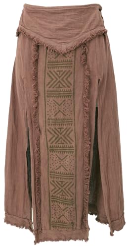 Jupe style ethnique longue à panneau en pur coton marron taille 38