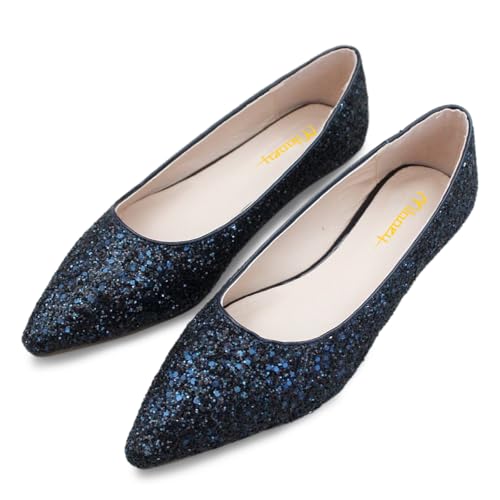 Milooey shoes Women's Comfy Ballet Flats Pointed Toe Chunky Low Heels Slip On Chic Prom Party Daily Shoes Size 4-16 US