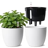 T4U Set De 2 Macetas Autorriego 17,5 Cm Con Indicador Agua, Maceta Autorriego Para Principiantes Y Ocupados, Macetas Decorativas Interior, Maceta Para Pothos Y Monstera, Uso Interior Exterior (Blanco)