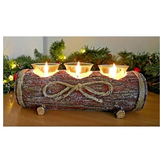 Homezone Rustique Bûche Bougeoir Centre de Table Pièce Bougie Chauffe-Plat Décor Maison Ensemble de Bougies