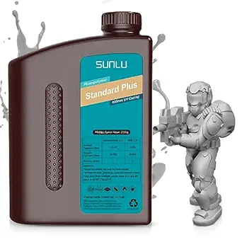 SUNLU 3D Printer Resin, 2000 g Upgrade Standard Plus Quick Hardening 3D Resin for LCD DLP SLA Resin 3D Printer, 405 nm UV Hardening 3D Printing Photopolymer Resin, Higher Precision and Toughness, Grey
