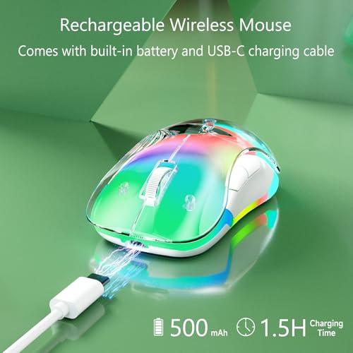 Image of memzuoix 2.4G Wireless Mouse with Customizable Cover & 9-Color LED - Rechargeable Ergonomic, 1400 DPI, 5 Buttons, USB Receiver for PC /Mac - Green
