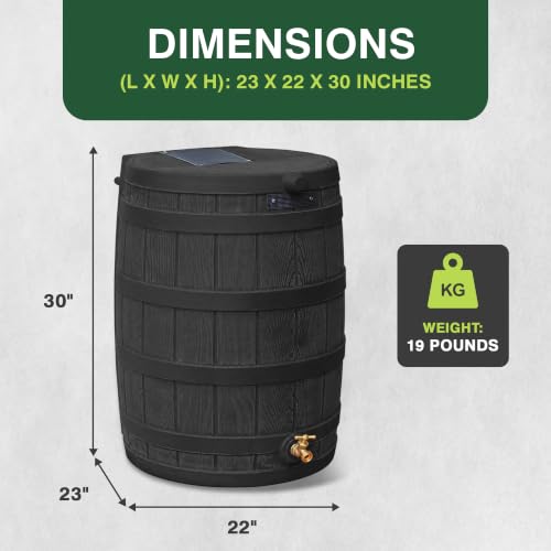 Image of Good Ideas Rain Wizard Water Collection Barrel, 50 Gallon, Black | Faux Wood Design - Plastic Outdoor Home Rain Barrel, Rainwater Storage Collector with Metal Spigot and Flat Back