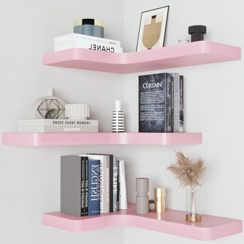 SAUMONIERES Corner Floating Shelves Wall Mount Shelf Solid Wood f...